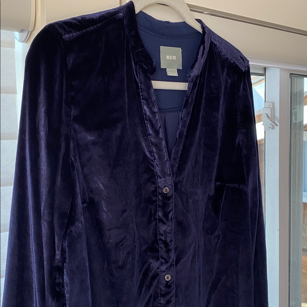 Maeve by Anthropologie navy blue velvet long shirt Size10